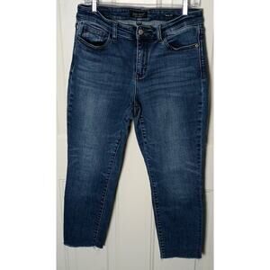 Judy Blue Women 9/29 Dark Wash Miles City Slim Fit Cropped Fray Hem Denim Jeans